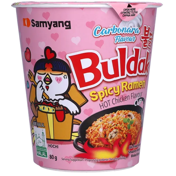 Ātri pagatavojamas nūdeles SAMYANG Ramen Buldak Hot Chicken Carbonara, glāzē, 80g
