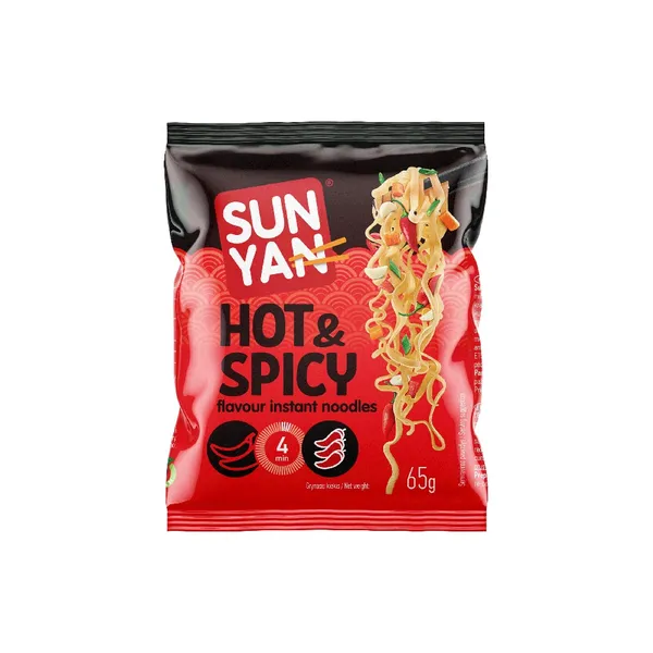 Ātri pagatavojamas nūdeles SUN YAN, asā un pikanta garša, 65g
