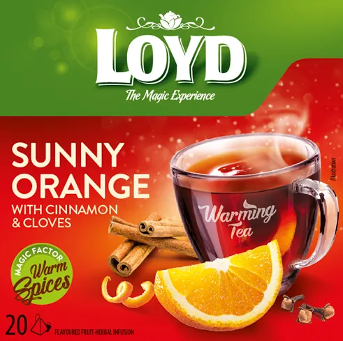 Fruit tea LOYD Pyramids with warming effect Sunny Orange with cinnamon and cloves, 20x2 g