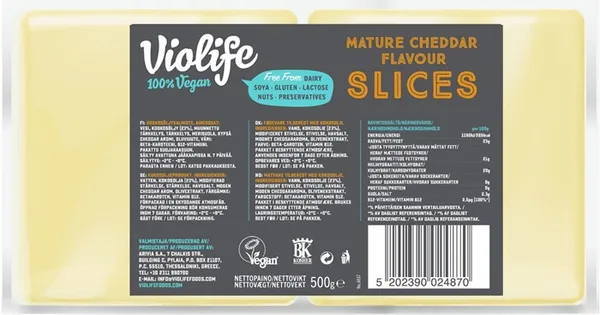 Augu tauku izstrādājums VIOLIFE ar Čedera garšu, šķēles, 500g