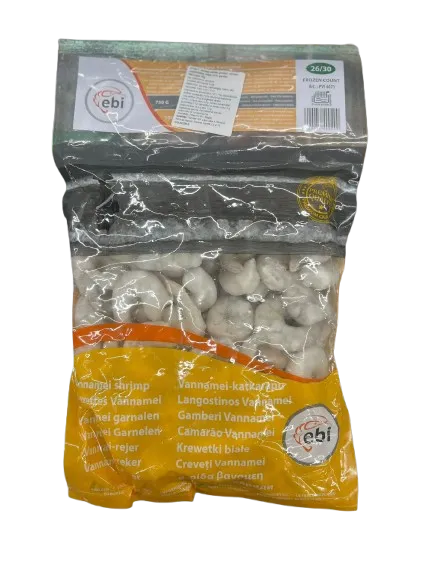 Whiteleg shrimp EBI, frozen, 26/30, raw, cleaned, tailless, 25%, 750g/1kg, VANNAMEI PD RAW
