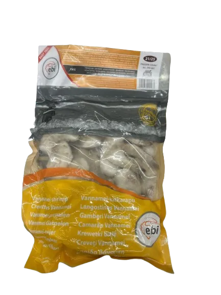 Baltkāju garneles EBI, saldētas, 21/25, jēlas, čaulā, bez galvas, iegrieztas, 25%, 750g/1kg, HLSO EP