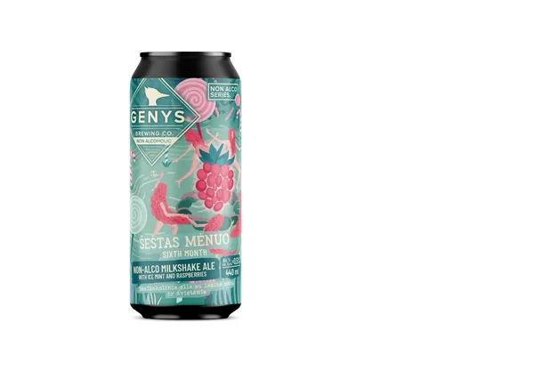 Bezalkoholisks alus GENYS BREWING Šeštas Menuo, Milkshake Ale ar piparmētru un avenēm, bundžā, 0.44l