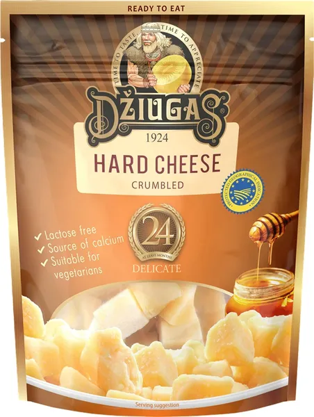 Cietais siers DŽIUGAS 40%, 24 mēn., Delicate, drup. , 100g