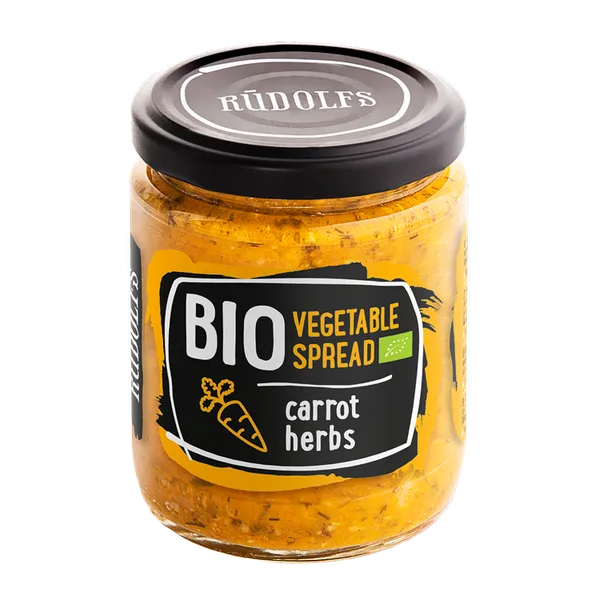 Dārzeņu krēms RŪDOLFS BIO burkāni, zaļumi (dzeltens), 235 g