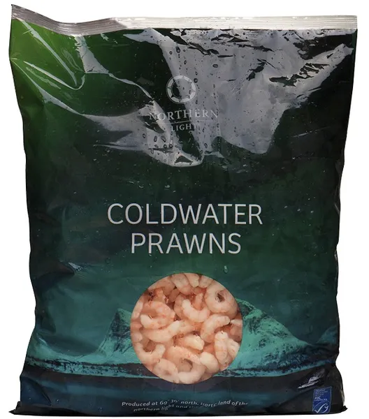 Garneles ziemeļu, saldētas, 200/300, MSC, IQF, vārītas, tīrītas, 20% glazūra, 800g/1kg