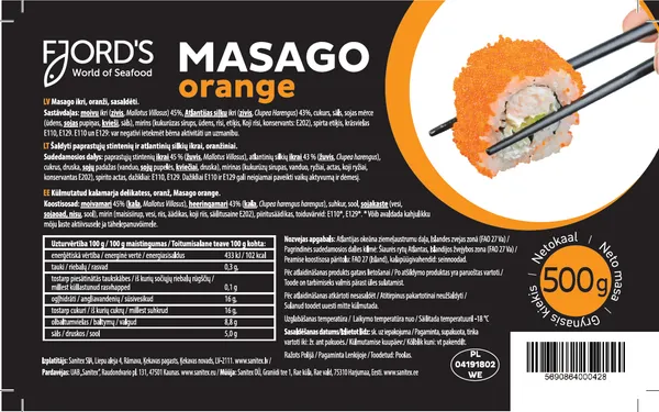 Masago orange FJORD'S, 500g, frozen