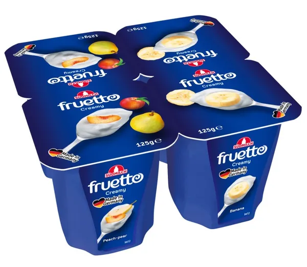 Yogurt dessert Fruetto peach, pear, banana, 4.7%, 125 g