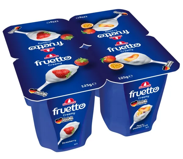 Jogurta deserts Fruetto persiku - marakujas, zemeņu 4,7% 125g