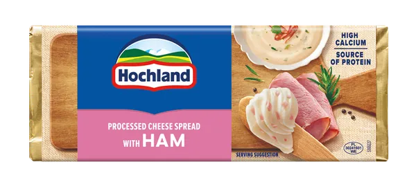 Kausētais siers HOCHLAND, ar šķiņķi, 90g