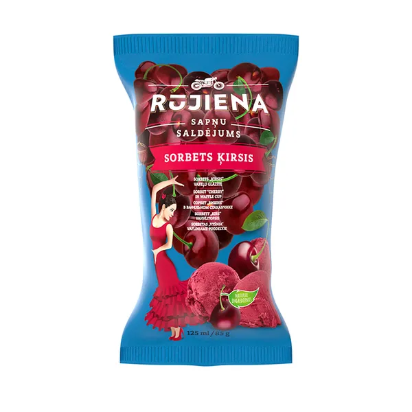 Cherry sorbet RŪJIENAS, in a waffle cup, 85g