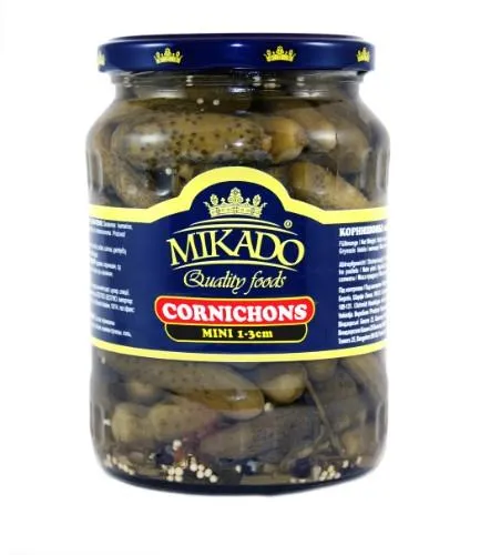Kornišoni marinēti MIKADO, 1-3cm, 680g/380g
