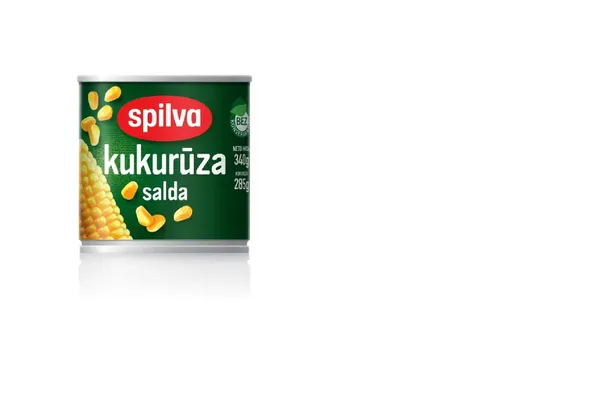 Kukurūza saldā SPILVA, konservēta, bundžā, 340g/285g
