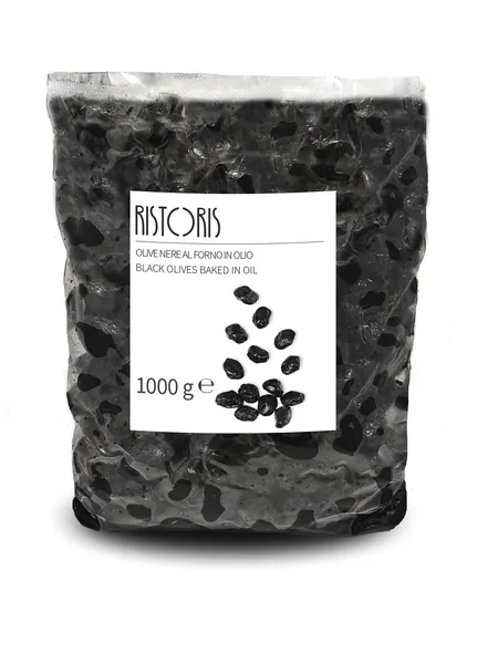 Melnās olīvas eļļā, ar kauliņiem RISTORIS Nere Al Forno, 1kg/990g