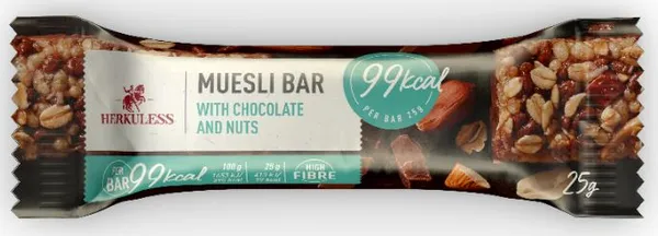 Musli batoniņš HERKULESS ar piena šokolādi un riekstiem, 25g