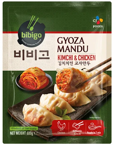 Frozen Gyoza dumplings, BIBIGO, with chicken, vegetables and kimchi sa