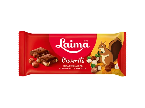 Milk chocolate LAIMA Vaverite, with whole hazelnuts nuts, 90g