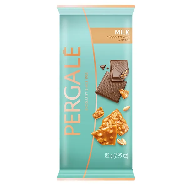 Piena šokolāde PERGALE ar griljāžas gabaliņiem, 85g