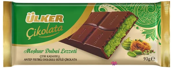 Piena šokolāde ULKER ar pistāciju un kraukšķīgu ''Kadayif'' pildījumu 34%, 93g