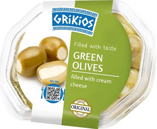 Pildītas zaļās olīvas GRIKIOS ar sieru, 200g