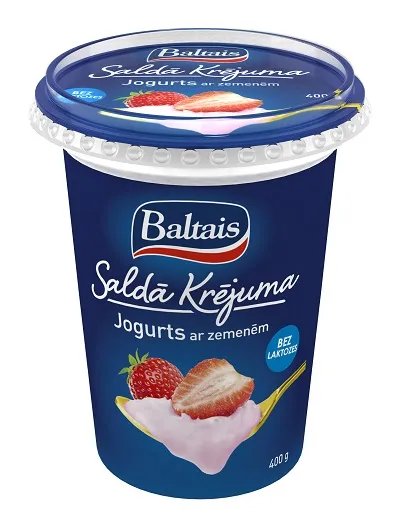 Saldā krējuma jogurts BALTAIS ar zemenēm, 400 g
