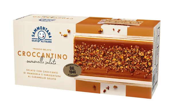 Saldējuma kūka SAMMONTANA Croccantino, ar mandelēm un sāļo karameli, 500g