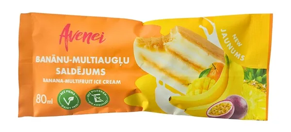 Saldējums AVENEI Banānu - multiaugļu, 80g