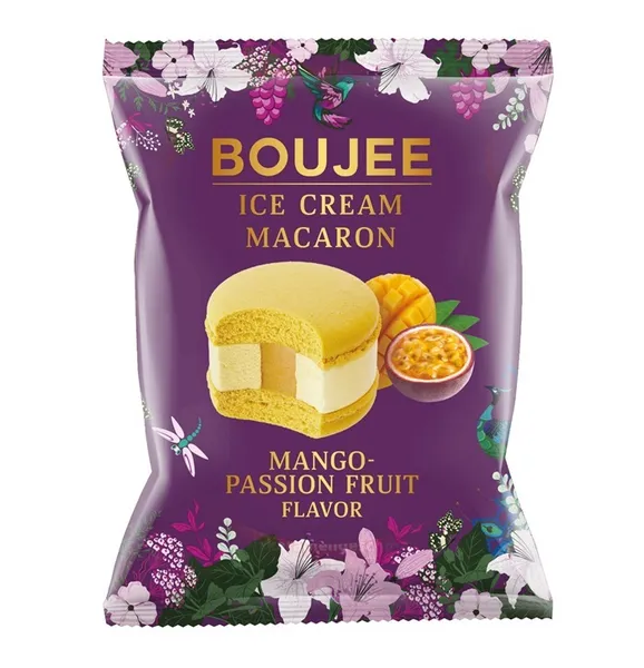 Ice cream Macaroon BOUJEE with Mango ice cream and passion fruit filli