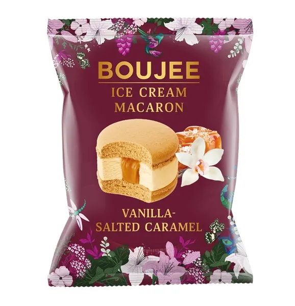 Saldējums Makarūns BOUJEE ar Vaniļas saldējumu un karameļu pildījumu, 60 g