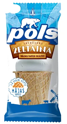 Saldējums POLS Vaniļas plombīrs, mājas cukura vafeļu glāzītē, 120 ml/70 g