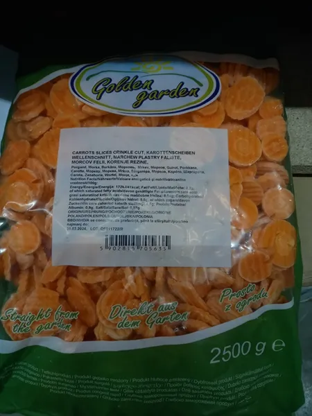 Frozen carrots in slices, crinkle, 2.5kg IQF