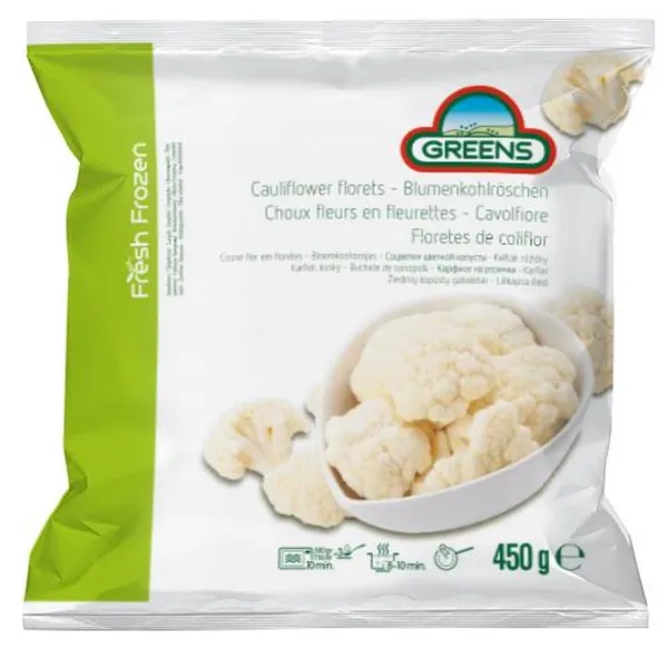 Frozen IQF cauliflower florets GREENS ,450 g