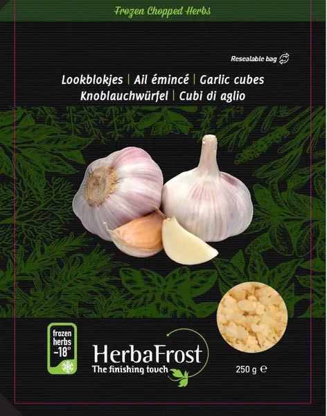 Frozen garlic, HERBAFROST, IQF, cubes, 250g