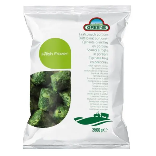 Frozen spinach GREENS, chopped, in portions of 30g, 1kg IQF