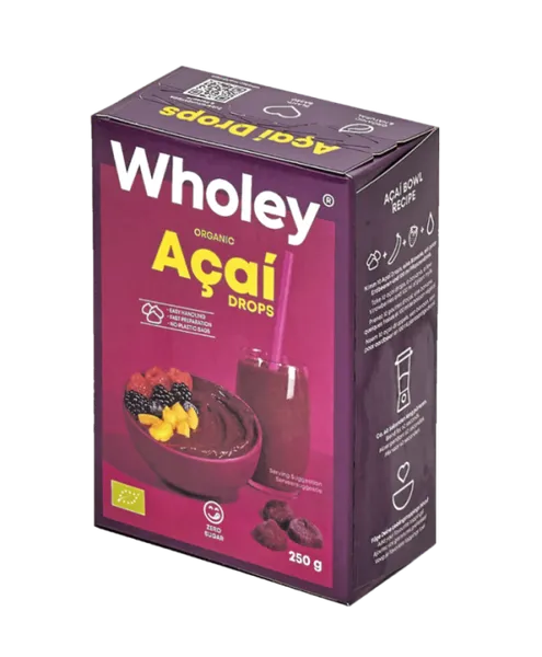 Saldēts organisks biezenis WHOLEY Acai Drops, 250g