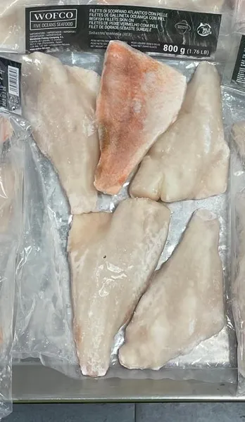 Redfish fillet, WOFCO, frozen, with skin, 100-150g, 20% glaze, 1kg