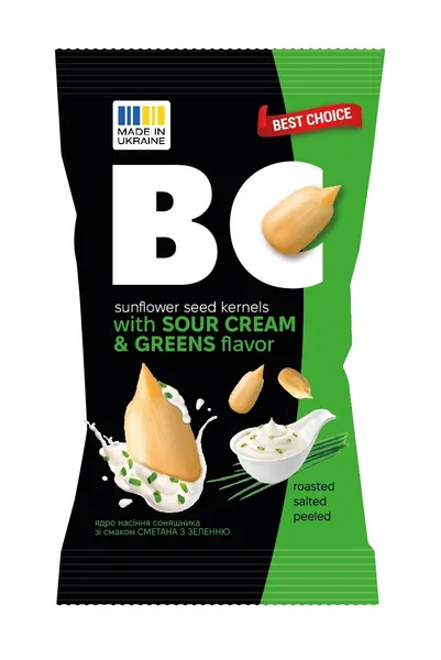 Saulespuķu sēklas BC, lobītas, ceptas ar zaļumiem un skābo krējumu garšu, 80g