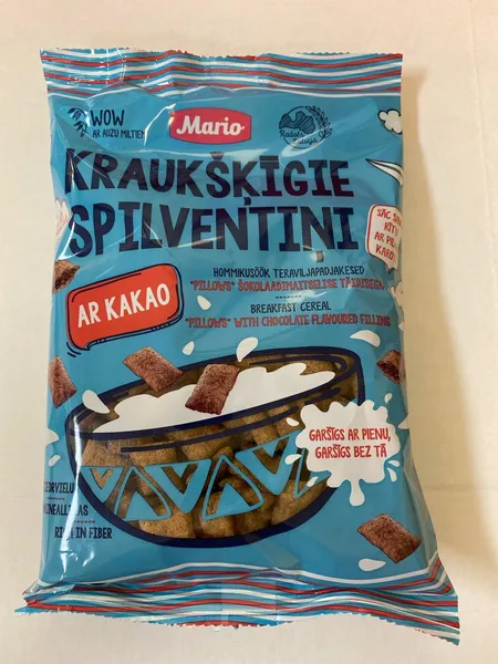 Sausās brokastis MARIO Spilventiņi ar sokolādes garšas pildījumu, 300g
