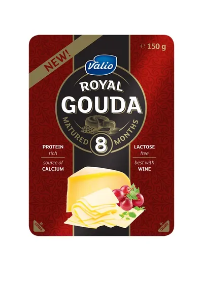 Siers VALIO Royal Gouda Black, 8 mēn., šķēlēs, 150g