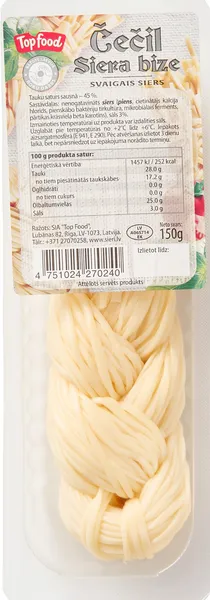 Svaigais siers TOP FOOD, Čečil  "Siera Bize", 150g