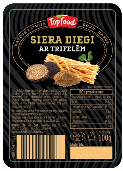 Fresh cheese TOP FOOD, "Strings of cheese with truffles", 100g
