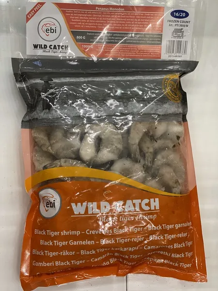 Black Tiger shrimp, headless, shell on, easy peel, raw, iqf, HLSO EP