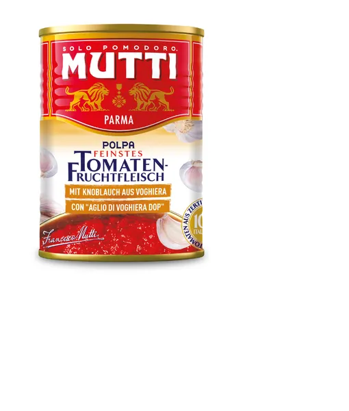 Tomāti, sasmalcināti MUTTI ar ķiplokiem, 400g
