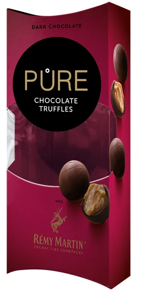 Tumšās šokolādes trifeles ar konjaka Remy Martin krēma pildījumu 108g PURE