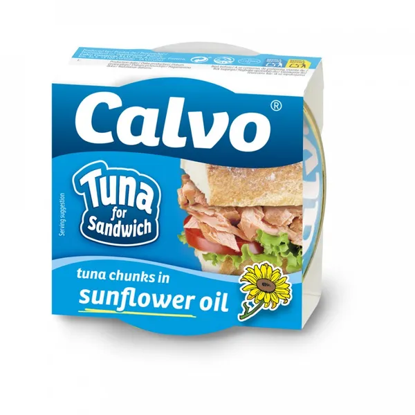 Tunča gabaliņi CALVO, saulespuķu eļļā, sviestmaizēm, 142g