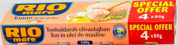 Tuncis RIO MARE, olīveļļā, 3+1 (4 x 80g)