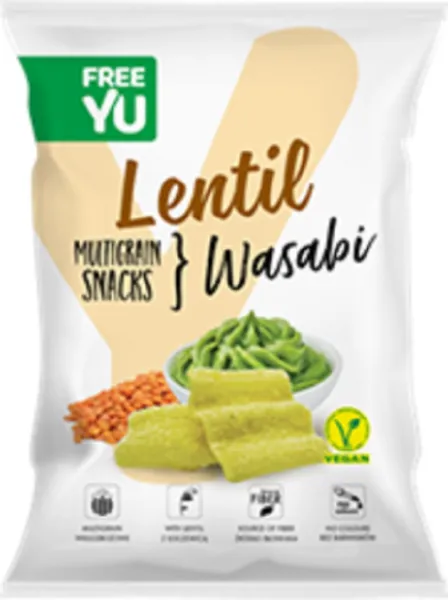 Vegāniskie lēcu čipsi FREE YU, ar vasabi garšu, 70g