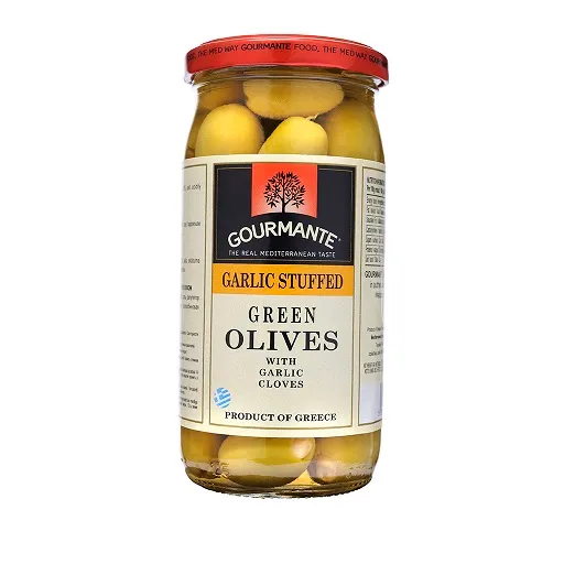Zaļās olīves pildītas ar ķiploku GOURMANTE, 570ml/360g
