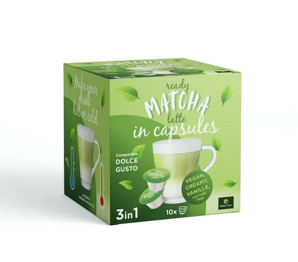 Zaļās tējas kapsulas GREEN FOCUS Matcha Latte 3in1, ar pienu, 10gab