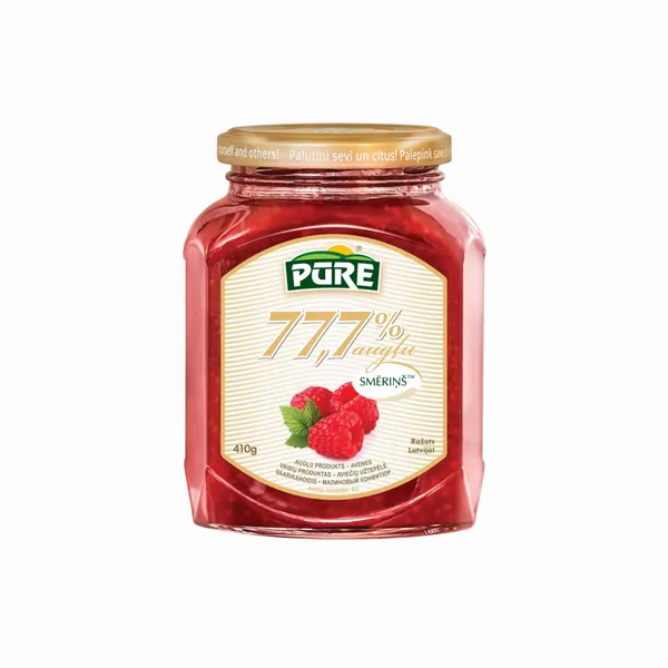Augļu prod. Pūre Smēriņš aveņu 77,7% ogu 410g